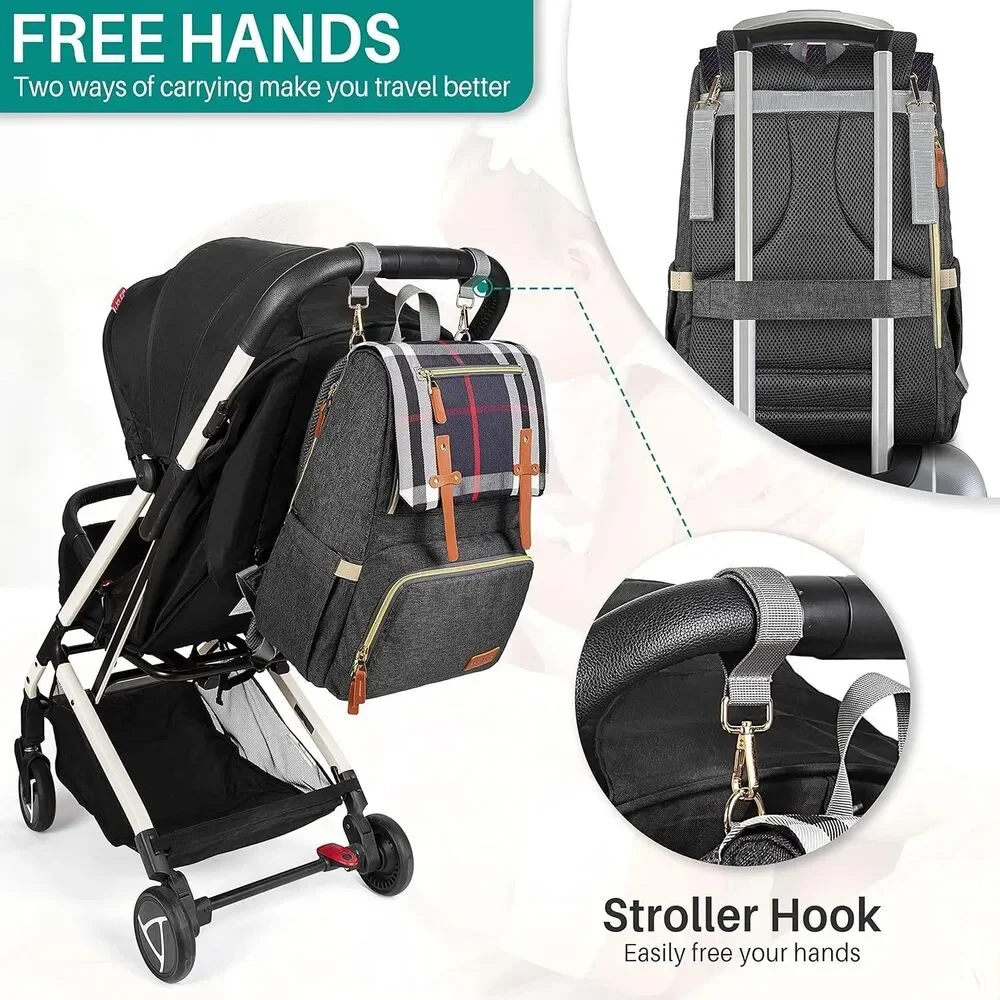 Diaper Bag Backpack, Large Capacity Multi-Function Waterproof Insulated Pockets